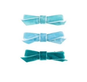 Drie haarspeldjes met velvet strikjes in blauw